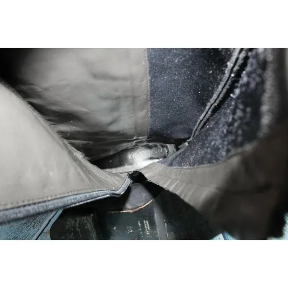 Napoleoni Black Leather Gold Plated Zipper Knee High Boots Size 39 / 9 - Picture 6 of 9